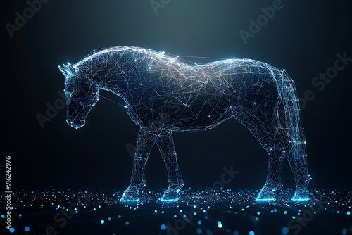 horse. Digital wireframe polygon illustration. technology of lines and points.	
 photo