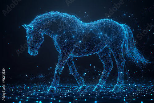 horse. Digital wireframe polygon illustration. technology of lines and points. 