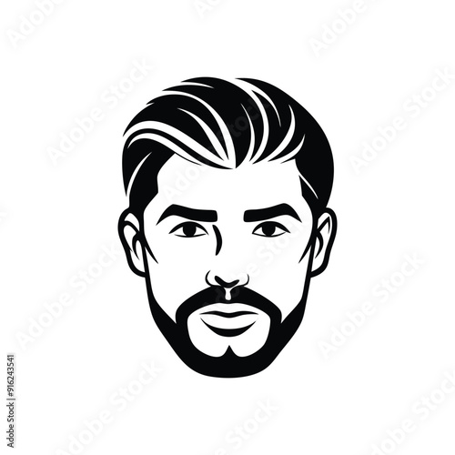 Cartoon illustration of a man's smiling face with a beard, funny expression, and artistic eyes