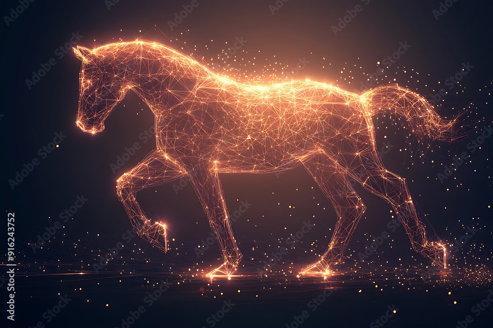 horse. Digital wireframe polygon illustration. technology of lines and points.	
