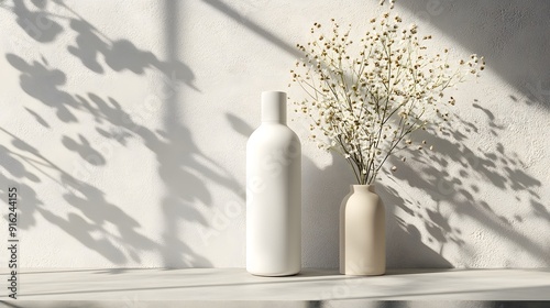 White bottle mockup displayed on a simple table with minimalistic decor