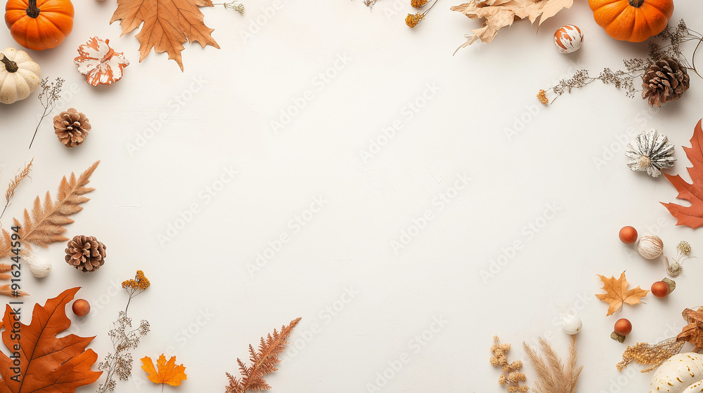 Obraz premium halloween theme objects at the bottome of the screen, off white background, organic feel.