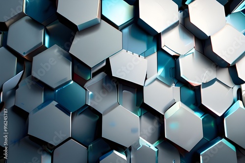 Abstract. Hexagon white background , blue light and shadow. Vector. Generative AI