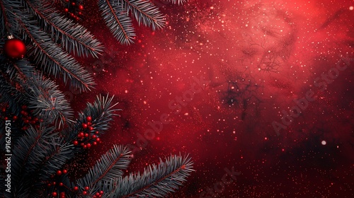 Red Christmas Background with Black Grunge Texture