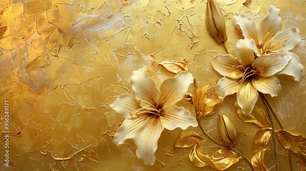 Golden Lily Flowers with Textured Background Golden Lily Flowers with Textured Background