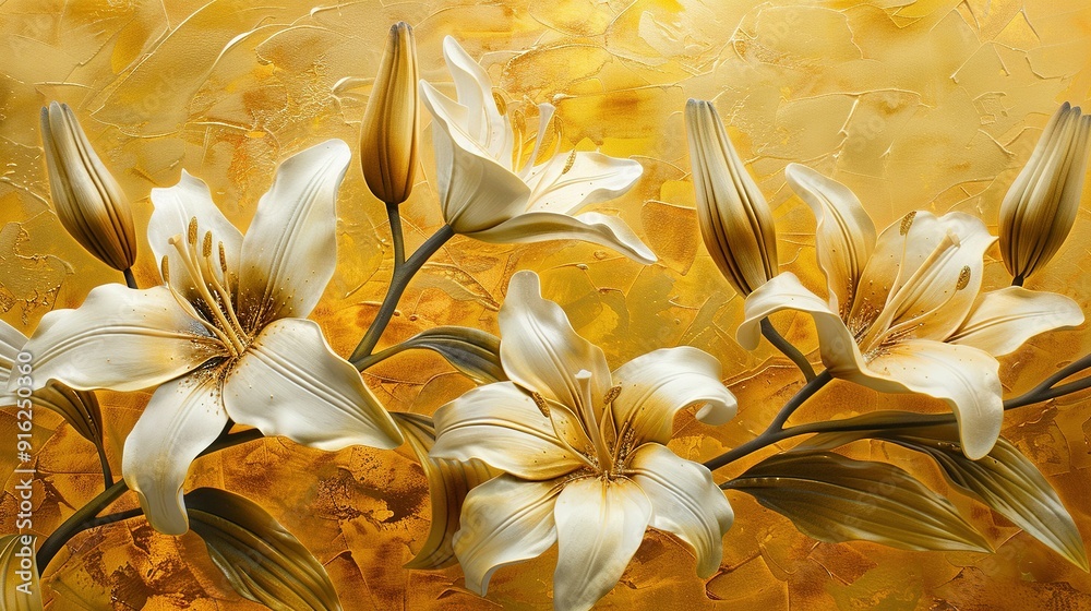 White Lilies with Gold Accents on a Textured Golden Background White Lilies with Gold Accents on a Textured Golden Background
