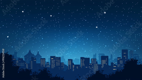 Clean Vector Design of Starry Night and City Lights