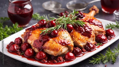  a plate of roasted chicken photo