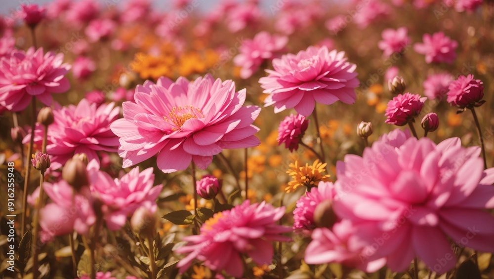 Obraz premium pink flowers with yellow centers. 