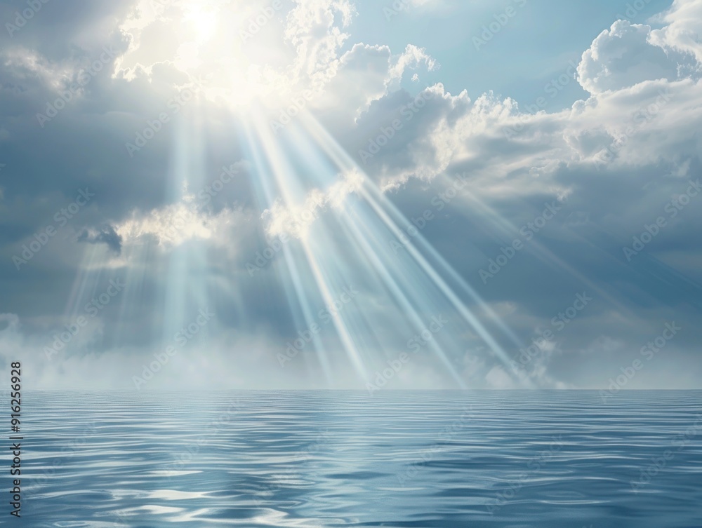 Sunbeams through clouds over blue sea. Sunbeams through clouds over blue sea.
