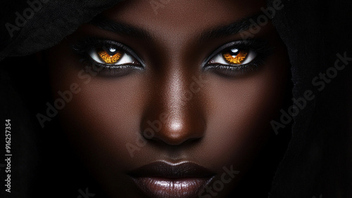 Elegant Black Female Model with Cat Eyes