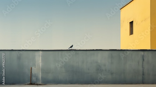 Minimalist architectural landscape with a yellow wall and shadow for a modern and clean visual.