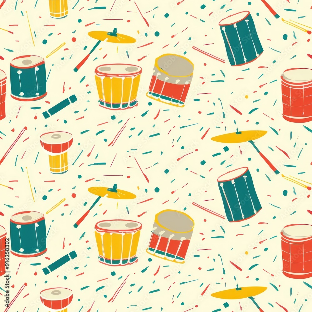 Colorful Drums and Sticks Pattern. Colorful Drums and Sticks Pattern.