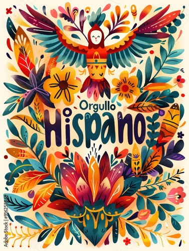 Bold and Vivid Typographic Poster with Orgullo Hispano Text, Colorful Design photo