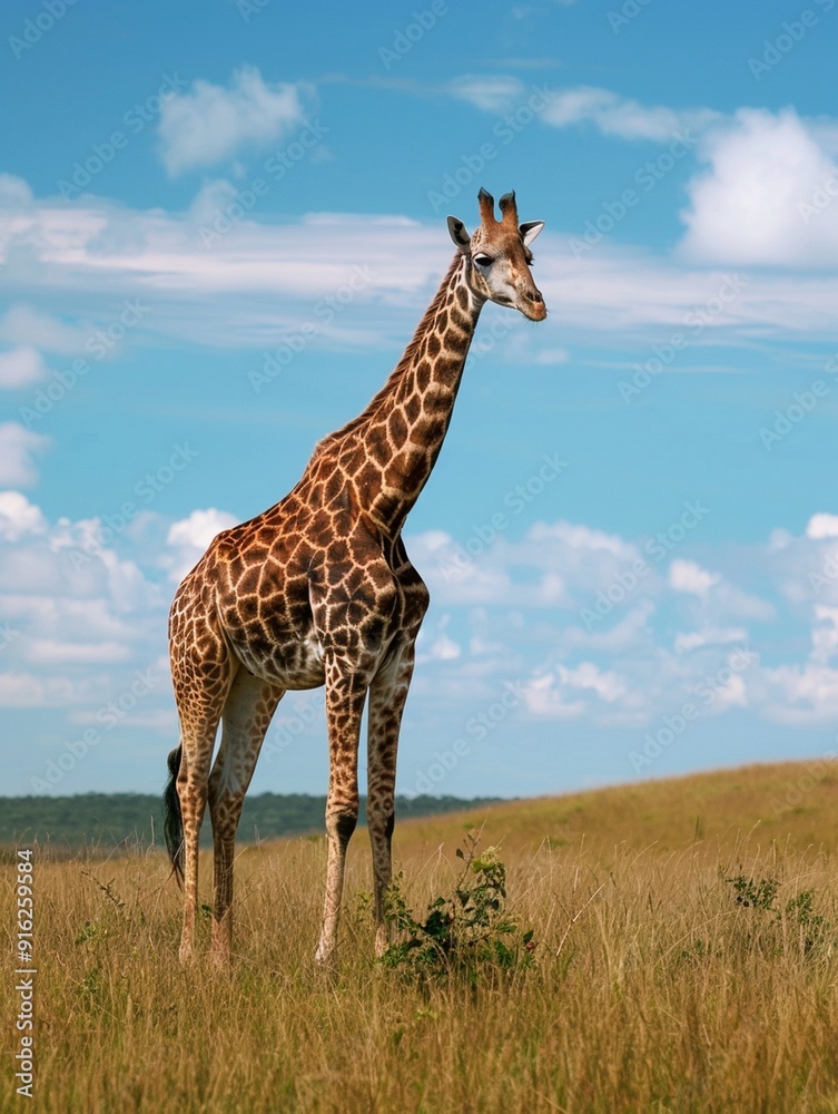 Majestic Giraffe in Serene Savanna Landscape Majestic Giraffe in Serene Savanna Landscape