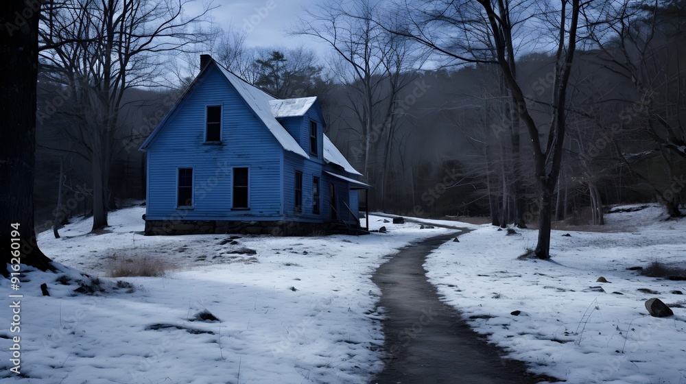 Abandoned house in a snowy landscape for a lonely and eerie visual atmosphere. Abandoned house in a snowy landscape for a lonely and eerie visual atmosphere.