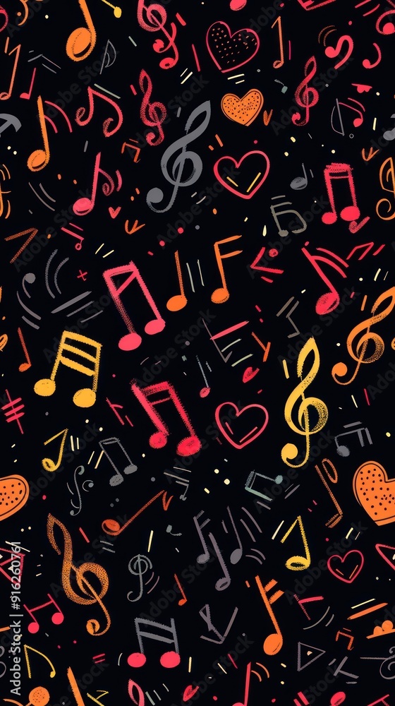 custom made wallpaper toronto digitalColorful Hand Drawn Music Notes Pattern.