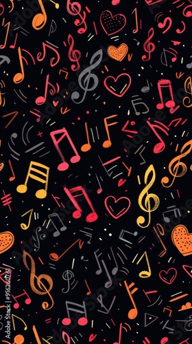 Wallpaper Mural Colorful Hand Drawn Music Notes Pattern. Torontodigital.ca