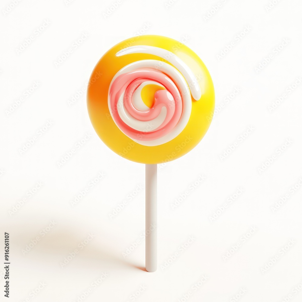 Yellow and Pink Swirl lollipop on White Background Yellow and Pink Swirl lollipop on White Background