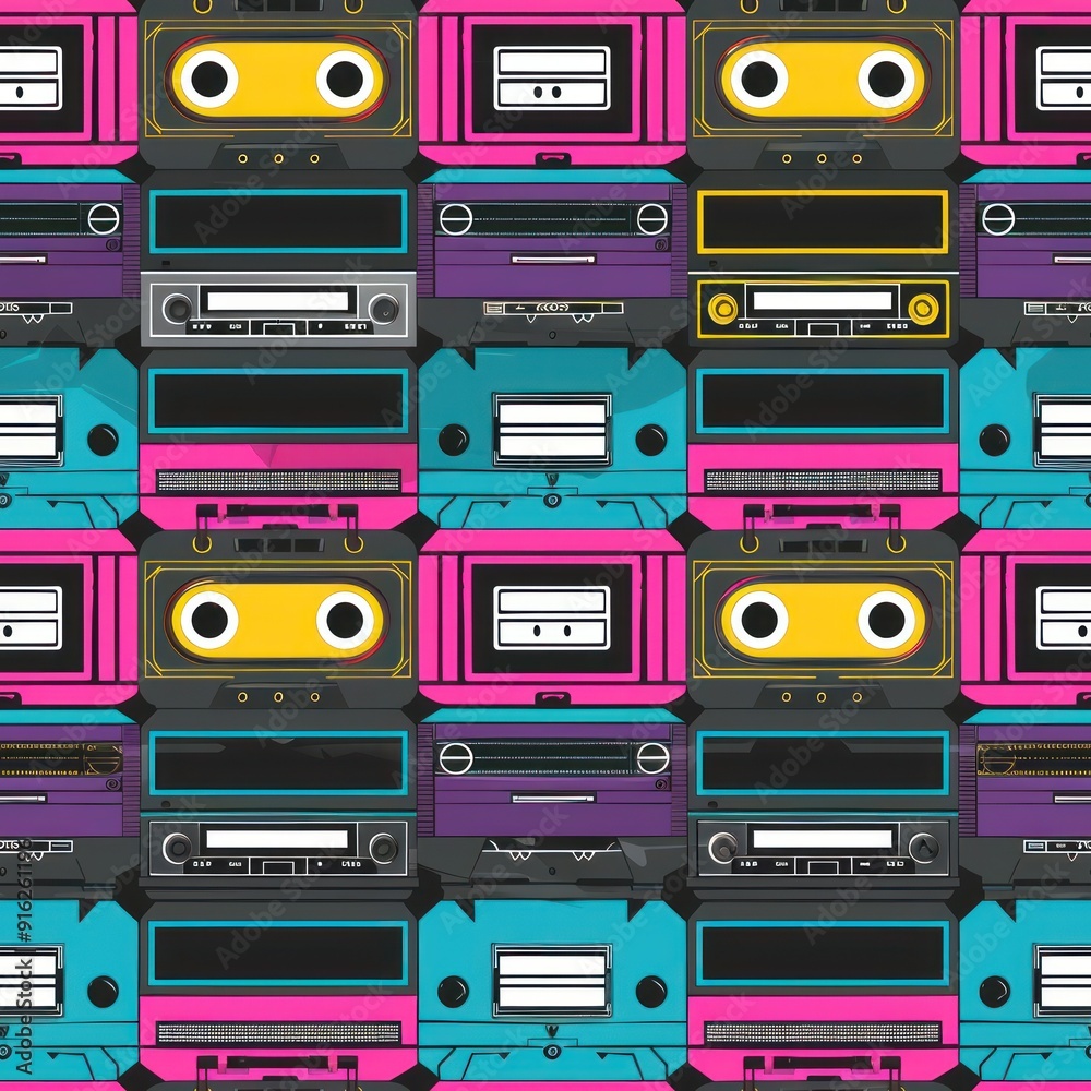 Obraz premium Retro Cassette Tape Pattern.