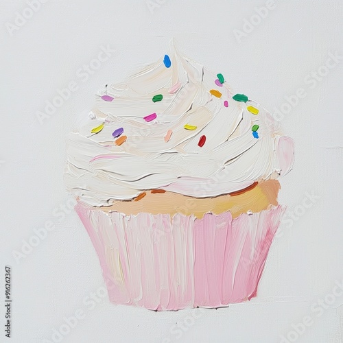 Birthday cupcake with a icing sprinkles on top, perfect for celebration invitations and party cards photo