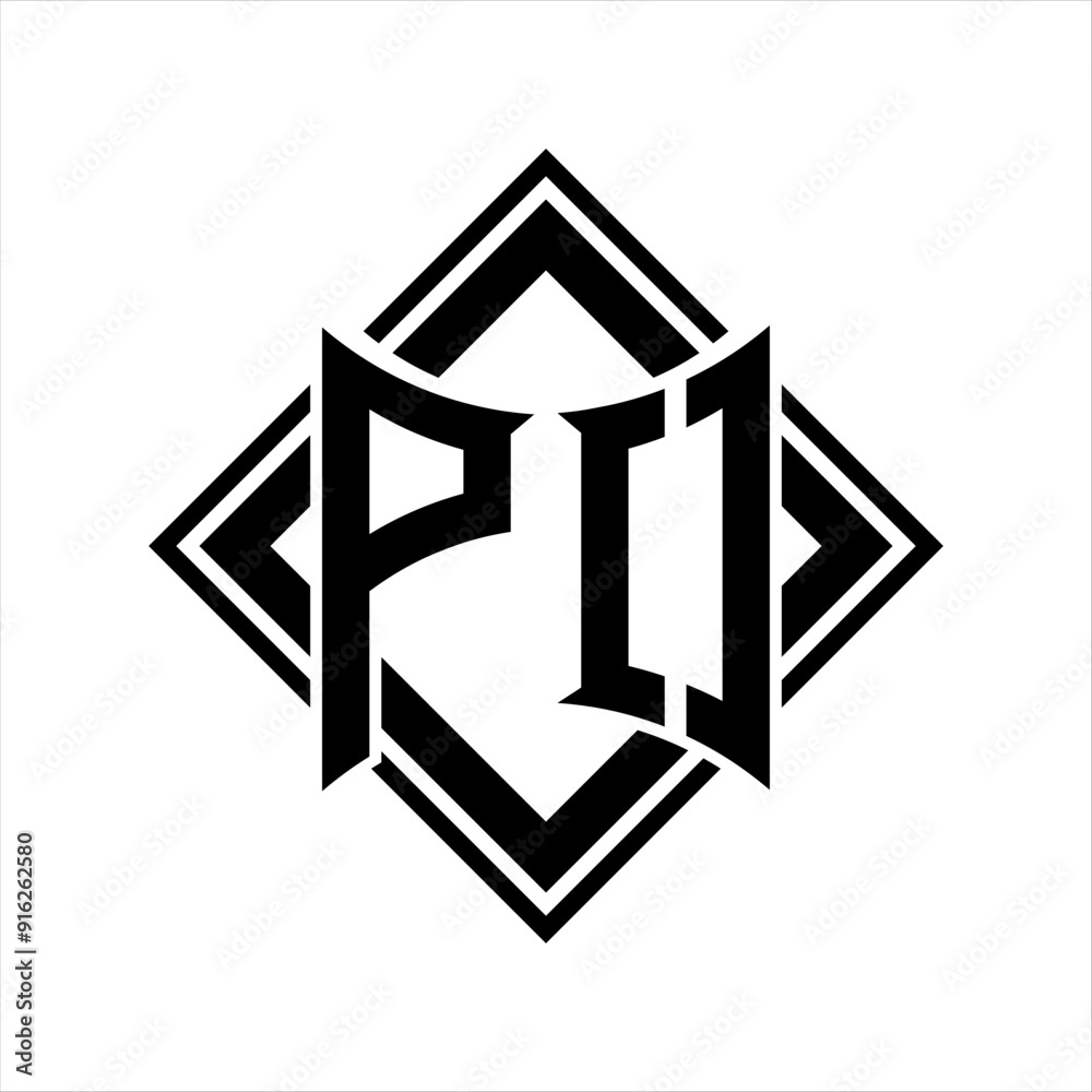PO Letter logo with abstract shield shape with square black outline on white background design PO Letter logo with abstract shield shape with square black outline on white background design