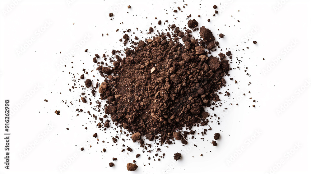 Scattered dirt and flying soil particles arranged in a dynamic pattern on a clean white background, viewed from above, giving the impression of motion and texture.
Scattered dirt and flying soil particles arranged in a dynamic pattern on a clean white background, viewed from above, giving the impression of motion and texture.