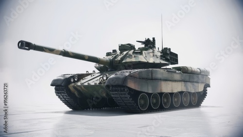 Isolated Military Army Tank, Powerful War Machine on White Background