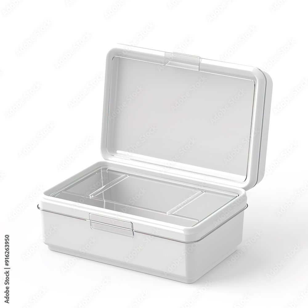 White Plastic Lunch Box with Dividers and Clear Lid. White Plastic Lunch Box with Dividers and Clear Lid.