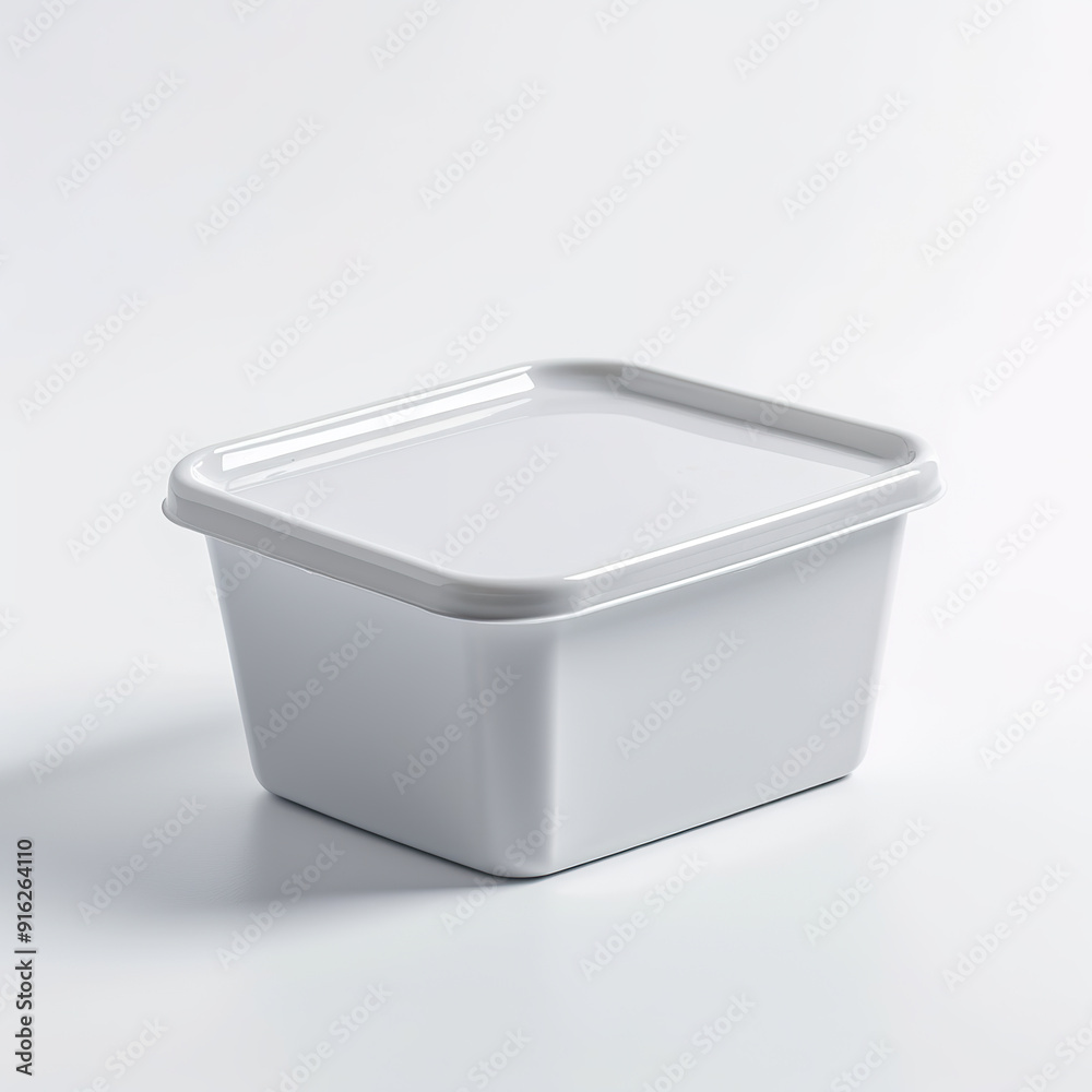 White Plastic Container with Lid on White Background. White Plastic Container with Lid on White Background.