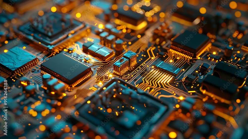 Exploring the Intricate Details of a Modern Circuit Board: A Close-Up View of Digital Technology and Innovation Exploring the Intricate Details of a Modern Circuit Board: A Close-Up View of Digital Technology and Innovation