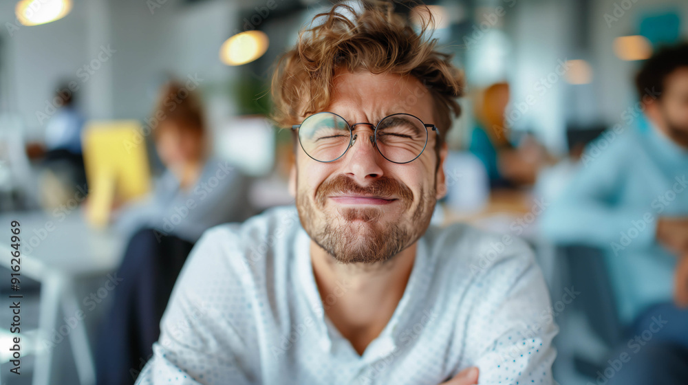 Playful Young Man Winking in Casual Office Playful Young Man Winking in Casual Office