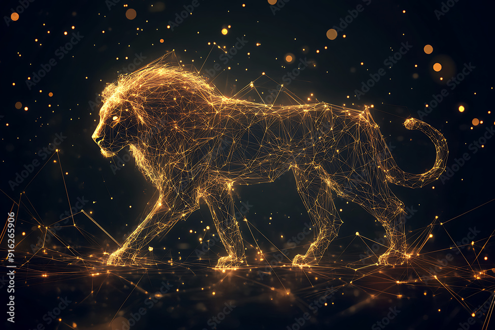 Digital wireframe polygon of the Leo zodiac sign, featuring lines and points. A fusion of astrological tradition and cutting-edge technology.
Digital wireframe polygon of the Leo zodiac sign, featuring lines and points. A fusion of astrological tradition and cutting-edge technology.