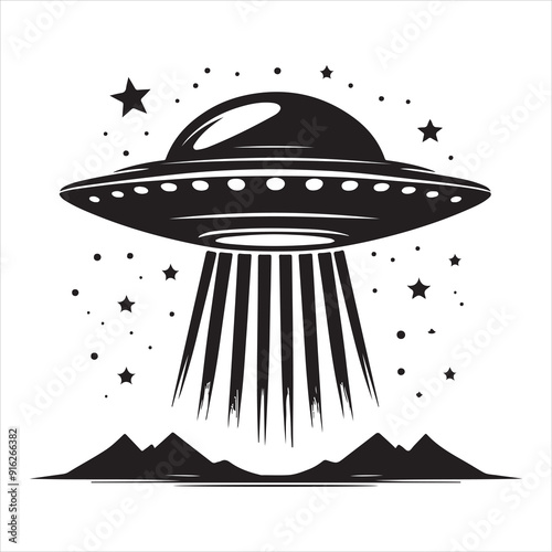 ufo Silhouette of spaceship, aliens vector set silhouette vector