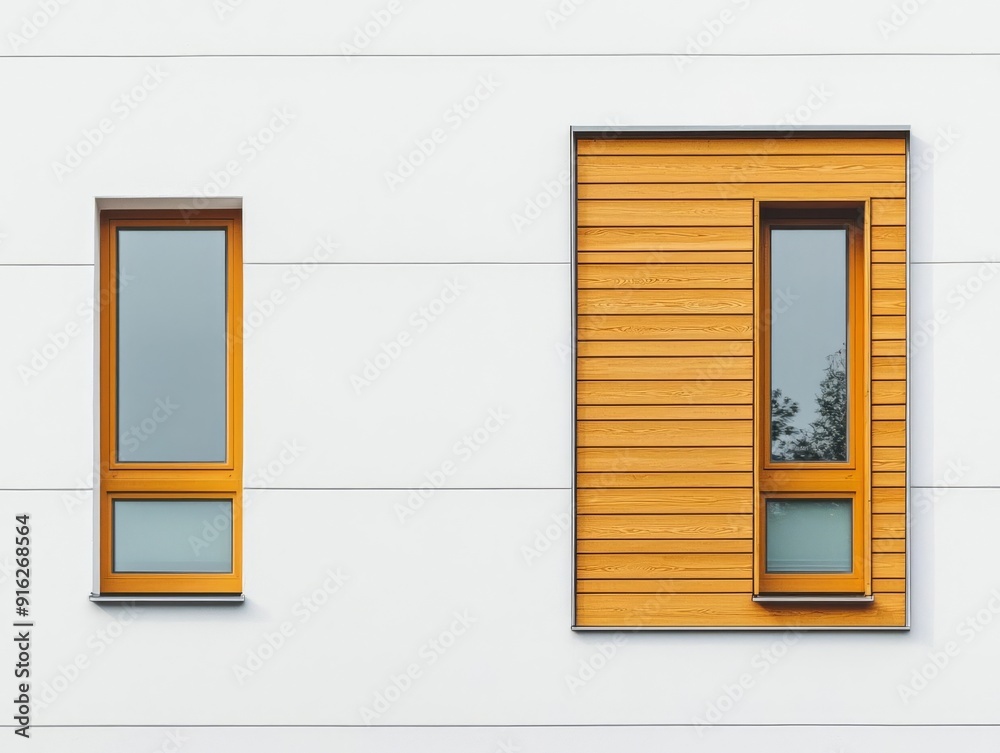 Obraz premium Close-up of a modern minimalist house facade with clean lines and glass windows, simplicity in architecture, minimalism concept