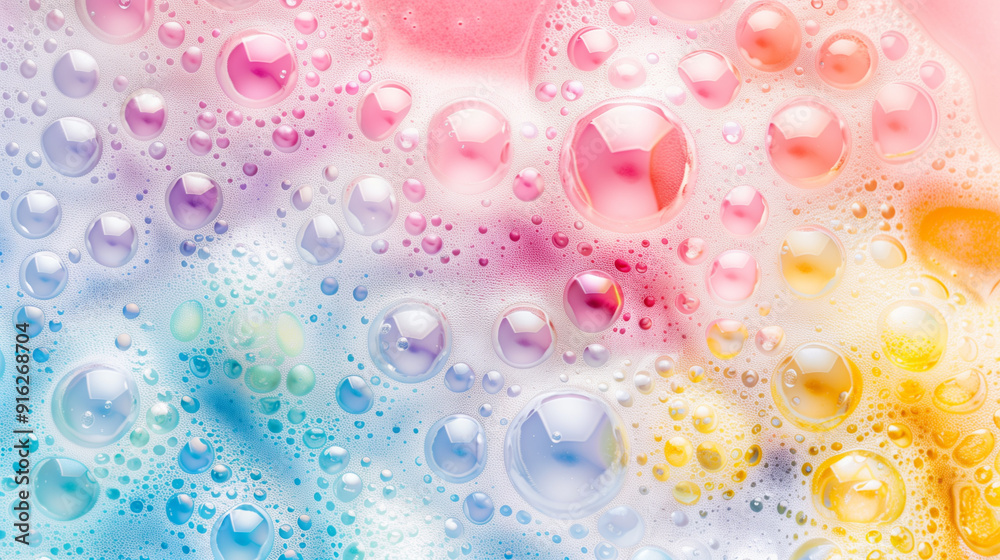Colorful soap foam and bubbles displayed on a clean white background, showcasing their vibrant hues and delicate textures.

