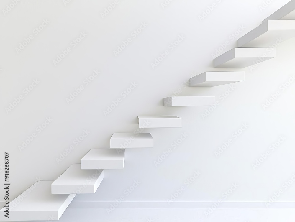 Fototapeta premium Detail of a modern house s floating staircase with a minimalist design, close-up, simplicity in interior architecture, modern elegance
