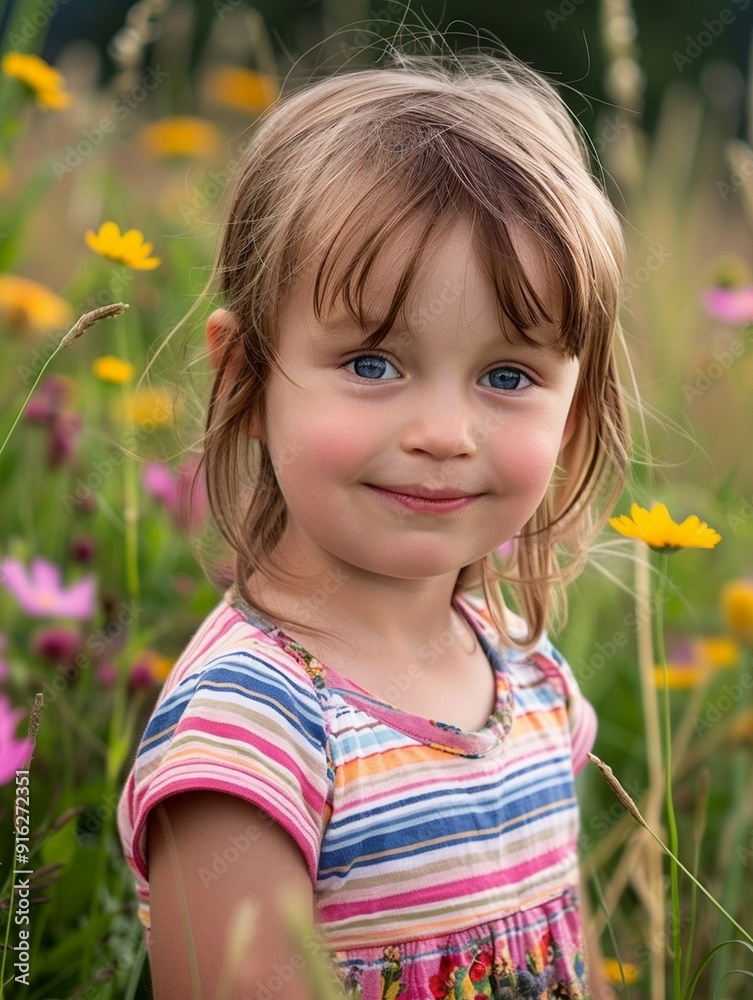 Joyful Child in Colorful Wildflower Field - Nature, Innocence, and Childhood Happiness Joyful Child in Colorful Wildflower Field - Nature, Innocence, and Childhood Happiness