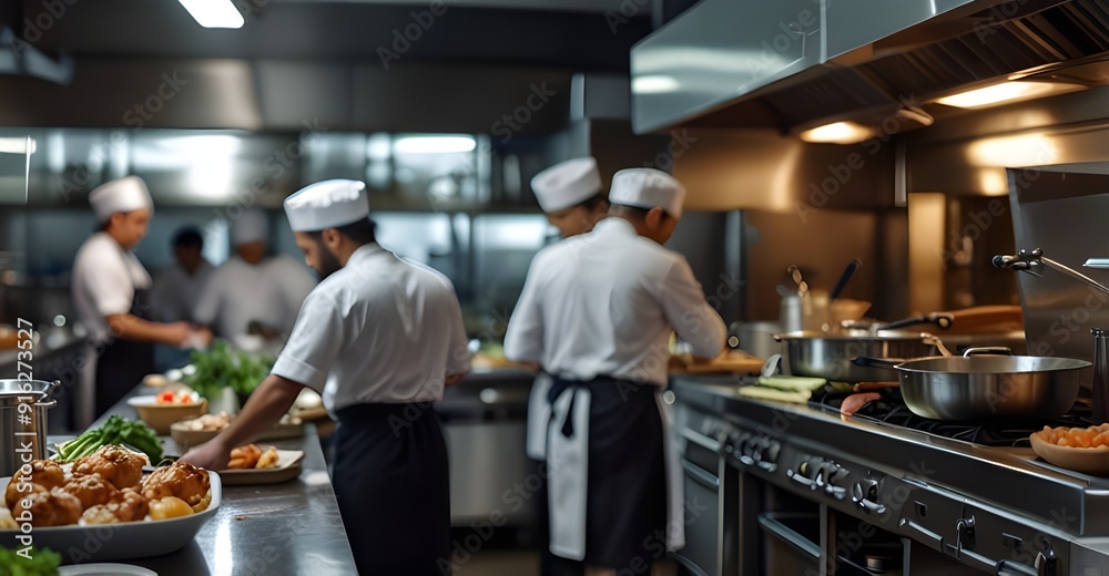 Culinary Symphony: Chefs in Action Amidst a Lively Restaurant Kitchen Culinary Symphony: Chefs in Action Amidst a Lively Restaurant Kitchen