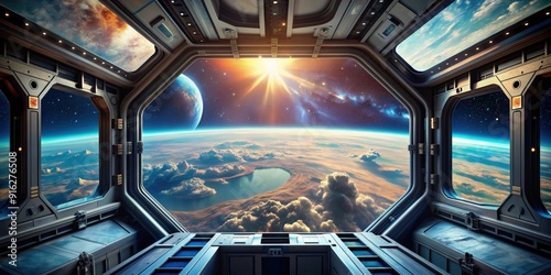 Fototapeta Naklejka Na Ścianę i Meble -  of the universe as seen from a space station, space, universe, galaxy, stars, cosmic, exploration, view, space station