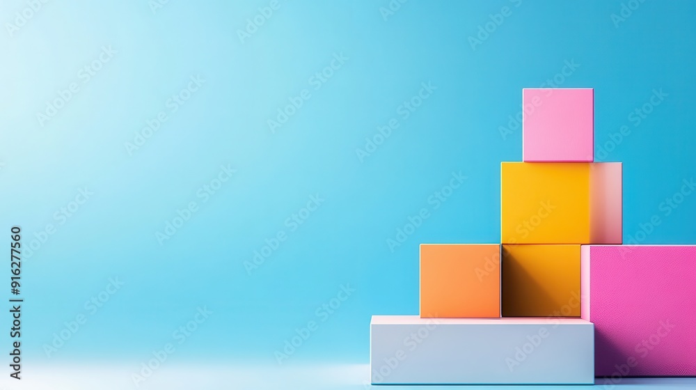Obraz premium Abstract Geometric Platform with Stacked Rectangular Blocks for Modern Design, Copy Space Available