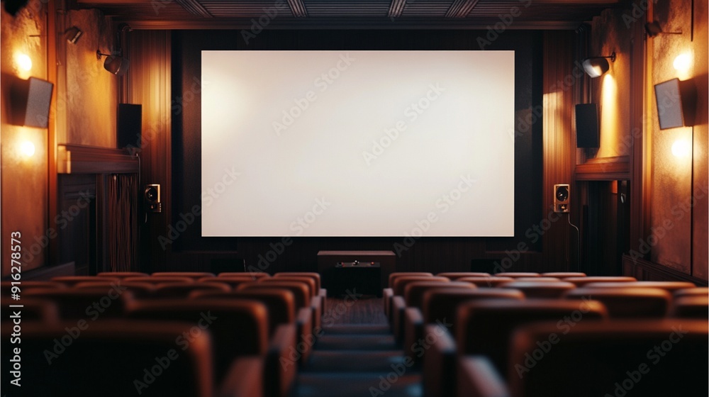 Cinema with white blank screen for mockup Cinema with white blank screen for mockup