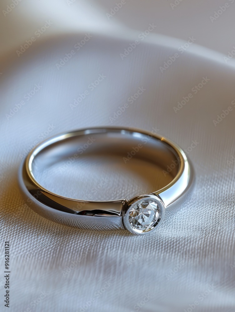 Elegant Diamond Engagement Ring on White Fabric.