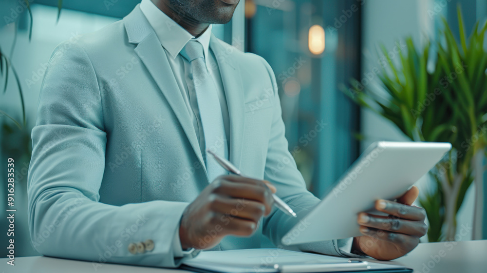 Businessman Working on a white Tablet Businessman Working on a white Tablet
