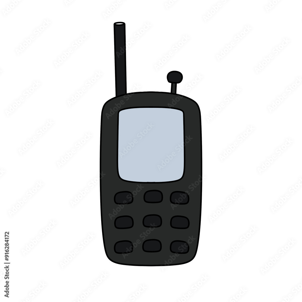 A cartoon cell phone with a blue screen A cartoon cell phone with a blue screen