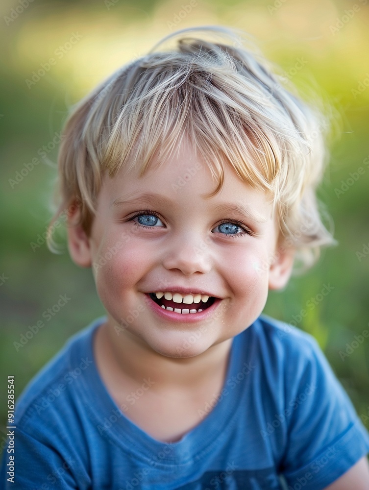 Joyful Child with Bright Blue Eyes Smiling Outdoors Joyful Child with Bright Blue Eyes Smiling Outdoors