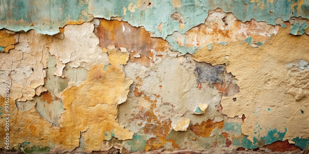Fototapeta premium Vintage wall with rough cracked paint showing old fresco texture , vintage, wall, cracked, paint, old, fresco, texture