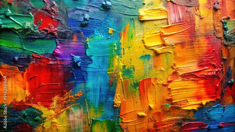Multicolored textured painting with rough brushstrokes and palette knife details , abstract art Multicolored textured painting with rough brushstrokes and palette knife details , abstract art