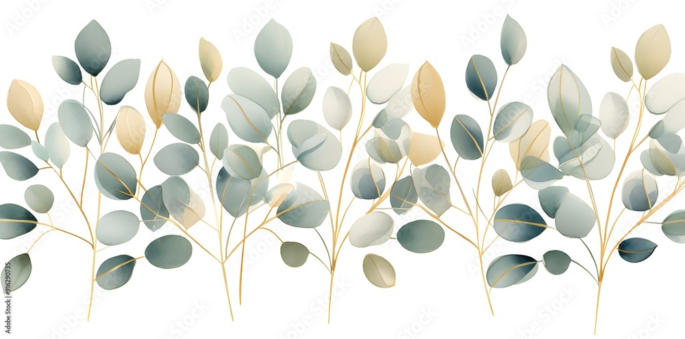 Delicate Eucalyptus Leaves in a Repeating Pattern with Soft Hues Delicate Eucalyptus Leaves in a Repeating Pattern with Soft Hues