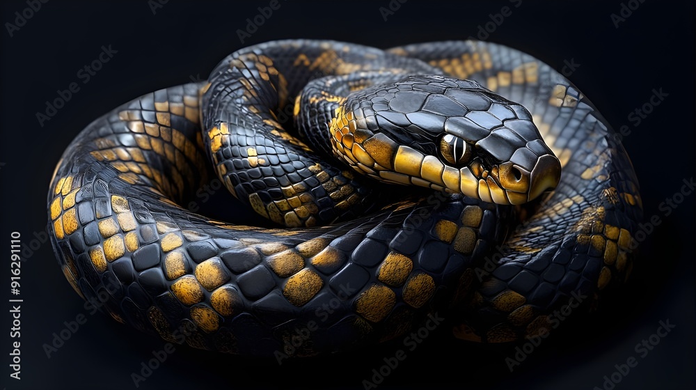 Close-Up of a Snake on a black background Close-Up of a Snake on a black background